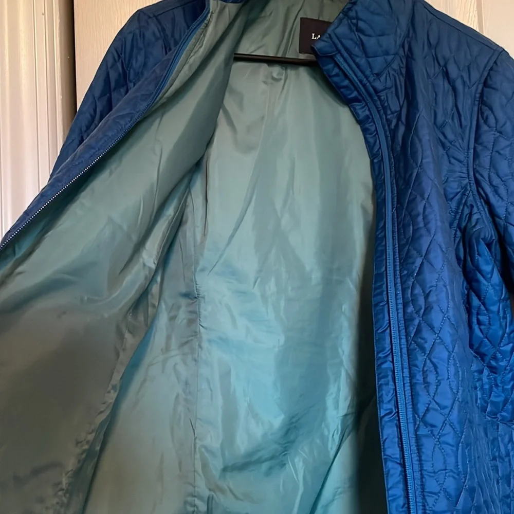 Lands’End sz S quilted deep teal jacket front pockets zip front adjustable waist - Picture 8 of 10